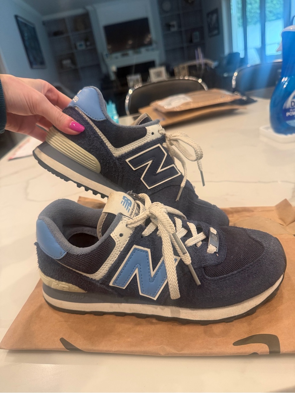 New Balance 574 Navy with Light Blue Accent Retro Sneakers